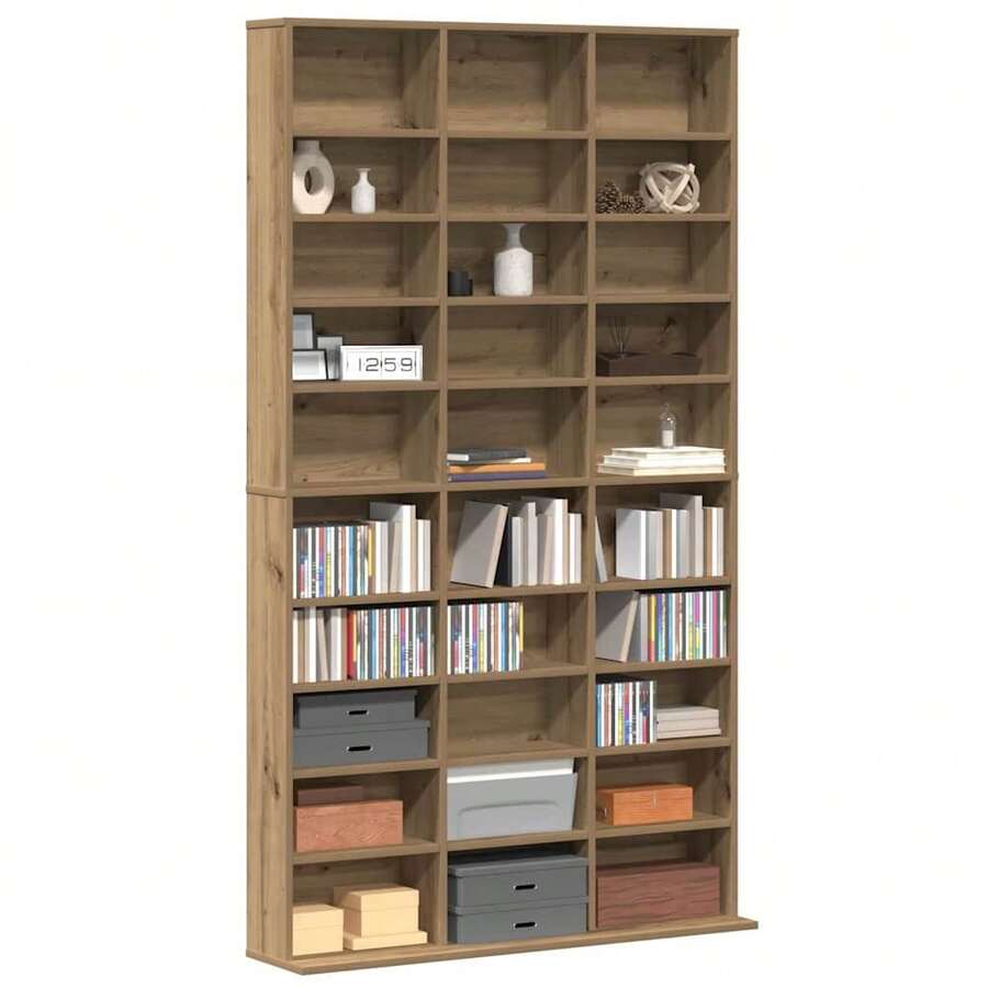 Meuble CD vidaXL en chêne artisanal 101 x 23 x 177,5 cm, matériau à base de bois - Tabac - Voir 1
