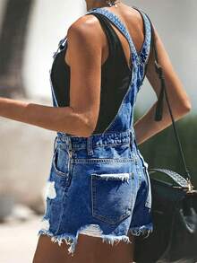 Quần yếm denim rách gấu dành cho nữ - Quần yếm rách dáng casual mùa hè - Rửa tối - Xem 4