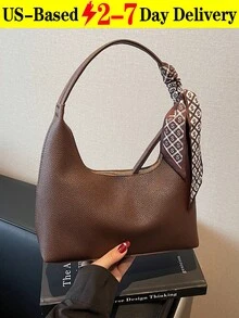 Minimalist Women's Shoulder Bag With Scarf - Coffee Brown - View 5