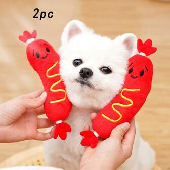 2 piezas Regalo de Año Nuevo para mascotas, salchicha para masticar, juguete rechinante duradero bordado