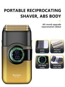 Kemei KM-T389 男士电动剃须刀 男士胡须修剪器 男士理发器 电动剃须刀 便携式旅行男士工具 男士礼物 - 黑色 - 查看 5