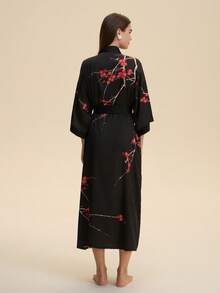 Retro Japanese-Style Loose Elegant Fashion Midi Kimono Cover Up, Casual Loungewear, Sexy Tie-Waist Robe, Sleepwear, Summer Beach Bikini Cover-Up, Lightweight Shawl