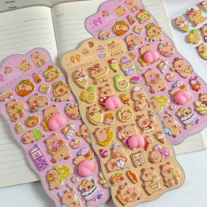 Cute Stickers, Squeeze Plush Animal Stickers (Rabbit, Bear) For DIY Phone Case Decoration