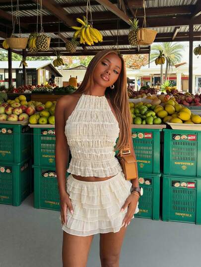 Bonvoyette 荷叶边罩衫和短裤，简单时尚，适合夏天