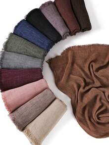 وشاح نسائي بلون أحادي مطوي مزين بشرابات، وشاح رأس يومي عادي، وشاح/حجاب للحماية من الشمس والدفء قطعة واحدة - متعدد الألوان - مشاهدة 4