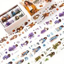 Simno 4 Rolls PET Tapes Pre-Cut Washi Tape Stickers For Scrapbooking People Stickers Decorative Tape Journaling Girl Pattern Tape Sticker Sticker Rolls For Scrapbooking, Junk Journal Supplies - Multicolor - View 5