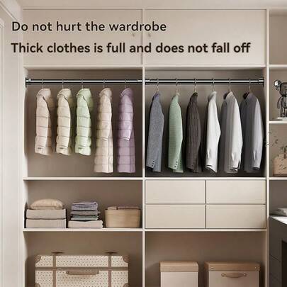 Stainless Steel Closet Clothes Rod, Bathroom Curtain Rod, Garment Hanging Device, Balcony Drying Rack, Curtain Hanging Device, Available In Gold, Black, White, Silver, With Screws