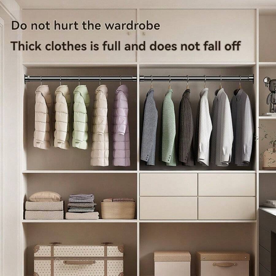 Stainless Steel Closet Clothes Rod, Bathroom Curtain Rod, Garment Hanging Device, Balcony Drying Rack, Curtain Hanging Device, Available In Gold, Black, White, Silver, With Screws