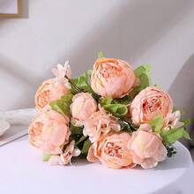 Duovlo Springs Flowers Artificial Silk Peony Bouquets Wedding Home Decoration,Pack Of 1 (Spring Orange-Pink),20.87*3.5,SpringOrange-Pink - 春季橙粉紅色 - 查看 5