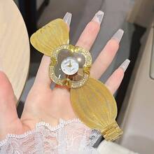 BAOHE 1 件女士金色蝴蝶表带镶嵌钻石石英腕表，情人节礼物