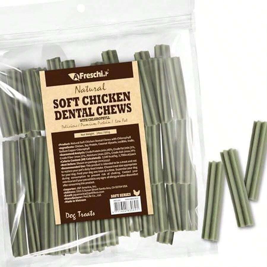 Afreschi Soft Chicken Dog Treats, , High-Protein, Healthy & Easily Digestible, Grain-Free Puppy Chews, Human Grade Training & Rewards Dog Snacks, Chicken Breast Strips, 16 Oz Pack - Chicken Dental Chews with Chlorophyll-1.5 Pound (Pack of 1) - 查看 1