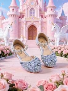 1双时尚儿童水钻银色公主凉鞋，女童闪亮水晶装饰软底闭趾凉鞋，带魔术贴可调节设计，适合女孩参加宴会、表演、派对、生日、礼服搭配、舞台演出、生日礼物等场合。 - 銀色 - 查看 4