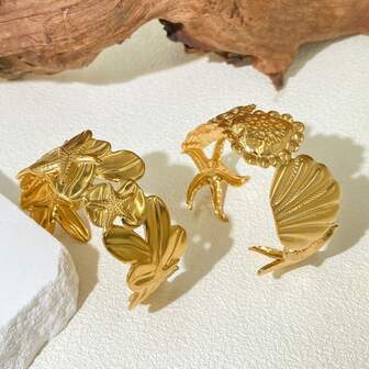 1pc Vintage Stainless Steel Starfish Bracelet, Fashionable Minimalist High-End Versatile Jewelry Bangle, Suitable For Daily Wear, Beach, Party, Gift