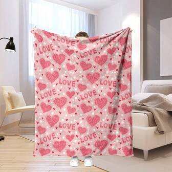 1 pieza Manta de franela con estampado digital de corazón rosa y amor, regalo del Día de San Valentín, apta para todas las estaciones, para dormitorio, sala de estar, sofá, versátil, suave y cómoda