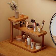 1pc Multilayer Wooden Makeup Organizer - Modern Light Brown Freestanding Countertop Storage Rack, Tabletop Display Shelf, No Assembly Required, Space-Saving For Bathroom, Kitchen, Bedroom Vanity - Wooden Cosmetic & Toiletry Holder - Multicolor - View 2