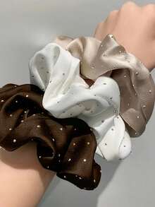 3/5pcs Rhinestone Decorated Organza Hair Scrunchies, Satin Elegant Simple Fashion Hair Accessories For Women, Casual