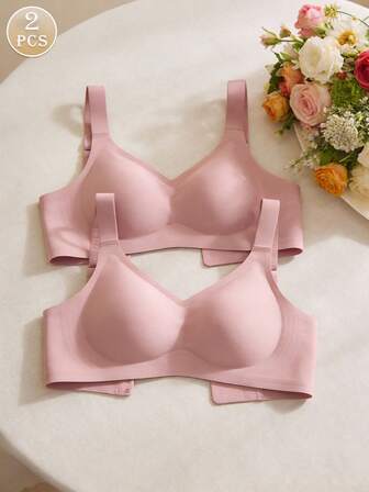 2 piezas Sujetadores deportivos minimalistas y cómodos para mujer, sin cables, de unicolor