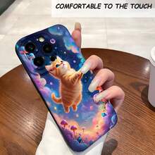 1PC Phone Case ,  Cat Floating In Space With Mushrooms , Stylish Phone Case, Phone Decoration, All-around Lens Protection, Creative Small Gift, Funny Gift for Boys and Girls - Negro - Ver 2