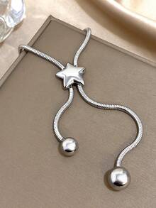 1Pc Shiny Gold Snake Chain Lariat Necklace With Star & Ball Pendants - Y-Shaped Celestial Design, Bold Daily Casual Jewelry For Stylish Looks,Unisex,Valentine's Day Gift - Multicolor - View 8