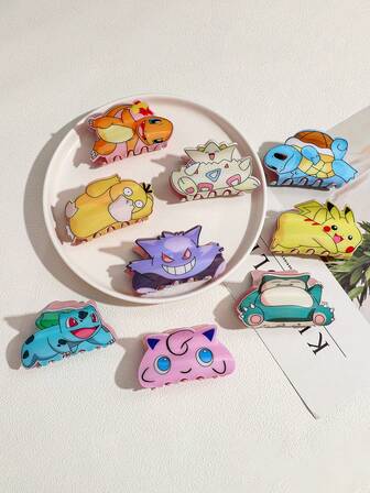  Pocket Monsters Pokemon Eevee & Eeveelutions Acrylic Hair Claws - Cute Cartoon Character Design, Kawaii Hair Accessories For Girl, Durable Styling Clips, Ideal Gift For Pokemon Fans Elegant Hair Clips Fashion Claw Clips Winter Hair Cluth