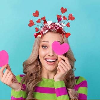 1 st glänsande färgglatt hjärtformat pannband, alla hjärtans dag-dekoration, bröllopsfest fotorekvisita huvudbonad