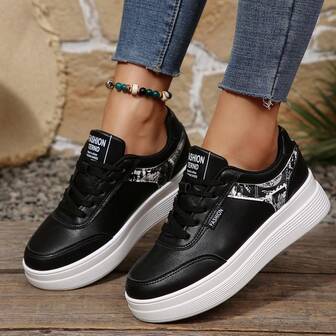 Zapatos deportivos casuales cómodos con cordones y plataforma, zapatillas de deporte con suela gruesa para exteriores, elegantes y de moda, versátiles y transpirables