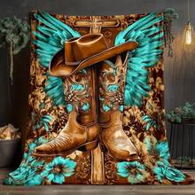Retro Western Cowboy Theme, Cowboy Boots, Cowboy Hats, Cacti, Feather Design Patterns, Modern Home Style,Super Soft Flannel Printed  Blanket,As Birthday Gifts, Family, Wedding, Souvenir Blankets, Polyester Blankets Suitable For All Seasons, Washable, Machine Washable, Lightweight, Breathable, Comfortable, Warm, Unique, 280gsm For Him, Her Personalized Ideal Gifts For Her, Him, Family, Boyfriend, Girlfriend, Father, Family, Mother, Lover, Daughter, Son, Grandfather, Grandmother, Teacher,Doctor, Nurse,Friend, Classmate, Pet.Perfect Nap, Camping, Travel, Home, Daily Life, Office Decoration, Birthday, Anniversary, Valentine's Day, Thanksgiving, Graduation Season,Christmas, Halloween, Mother's Day, Father's Day, Wedding, New Year Gifts ,Sofa,Bed,Car,Bedroom,Living Room,Office,  Outdoor Camping, Beach,Wall Decoration - Nhiều màu 19 - Xem 2