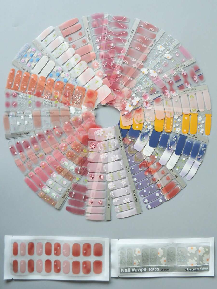 20 Pieces Autumn Nail Stickers Gel Stickers, Red Nails, Blue Nails, Black Nails, White Nails, Pink Nails, French Nails, Valentine's Heart Nails, Flowers, Gradient Nail Stickers, Pink Nail Stickers, Full Gradient Nail Stickers, Christmas Nail Sticker Set Suitable For Women's Everyday And Festive DIY Nail Art Supplies