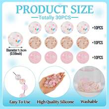 30颗色彩鲜艳的12毫米和15毫米透明硅胶珠，内含彩色圆点，可用作隔珠和硅胶焦点珠，适用于DIY珠宝制作，时尚装饰珠，可用于项链、手链、挂绳等——男女皆宜的工艺材料套装，适合工艺爱好者、学生和办公人士，也是理想的办公礼品之选。