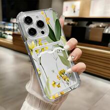 Funda para teléfono con tarjetero, diseño de flores amarillas y hojas verdes, mostrando un estilo artístico fresco y elegante, compatible con los modelos  17, 16, 15, 14 PLUS, 13, 12, 11 PRO MAX, perfecta para regalar. - Colores mixtos - Ver 7