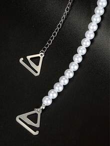 2条可调节珍珠装饰文胸肩带，可拆卸珍珠肩链/胸链/身链，适合露背连衣裙、婚纱、派对服装 - 白色 - 查看 3