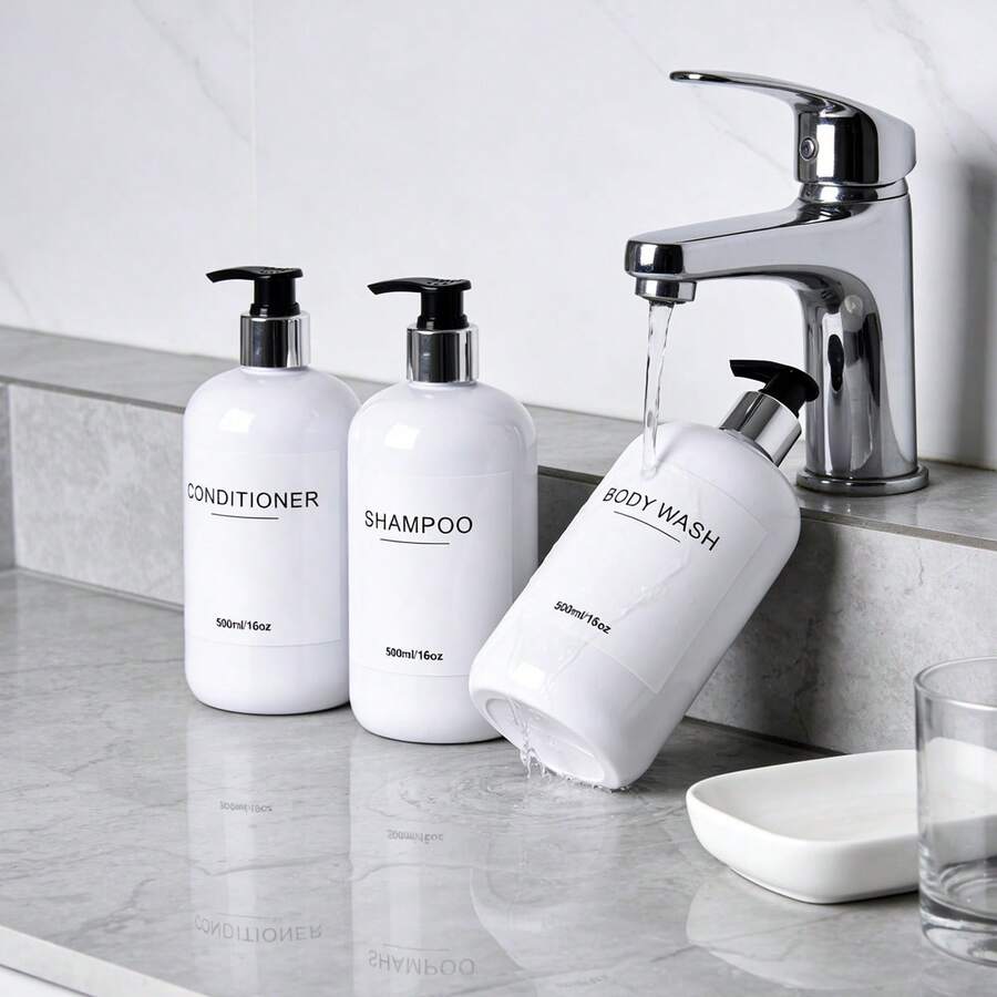 3个浴室液体皂液器，可重复灌装洗发水、护发素、沐浴露瓶，500毫升可重复使用容器 - 彩色 - 查看 1