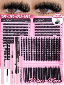 544/416 Cluster False Eyelashes Set, Includes Glue, Sealing Sticker, Tweezers And Mixed False Eyelash Book, Convenient For Use And Travel. This Soft And Natural Eyelash Extension Set Is Suitable For Beginners, Large Capacity Fluffy Classic Eyelashes For Home Use. The Large Capacity False Eyelashes Can Be Used To Enhance Eye Makeup, Suitable For Professional, Daily, Wedding, Party And Private Occasions. - Black - View 4