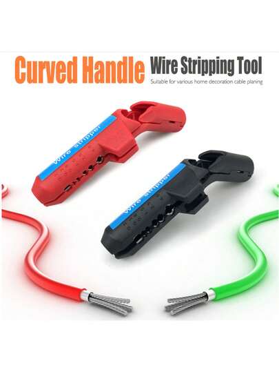 1pc Multi-Functional Cable Stripper Pliers, Portable Bent Handle Wire Stripping Cutter, Electrician Stripping & Cutting Pliers, Manual Tool, Black & Red