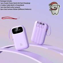 LADAPU Pin dự phòng sạc nhanh 10000mAh Mini Cute 5V2A, Bộ sạc điện thoại di động di động dung lượng lớn có thể sạc lại kích thước nhỏ, tích hợp 4 dây cáp, Màn hình kỹ thuật số thông minh, Giao diện Micro, Đầu ra & Đầu vào USB-C, Bộ pin du lịch ngoài trời Thích hợp cho Kỳ nghỉ hè Du lịch/Cắm trại ngoài trời và Nguồn điện dự phòng khẩn cấp Quà tặng cho Gia đình, Bạn bè, Màn hình hiển thị nguồn điện sinh nhật, Bộ sạc di động - Màu tím - Xem 2