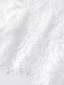 Conjunto de 2 piezas para mujer, sin mangas, con tirantes finos, ribete de encaje, top y pantalones, ropa de dormir - Blanco marfil - Ver 5