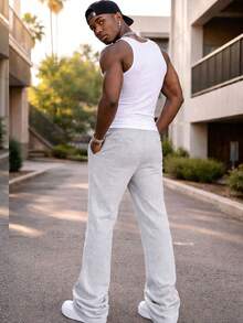 Mens Casual Tech Fleece Solid Stacked Sweat Pants - Grey - View 3