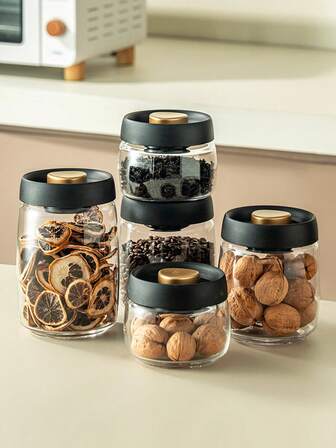 Frascos de almacenamiento al vacío de vidrio de varios tamaños, tarros de almacenamiento de alimentos y recipientes al vacío para granos de café con bomba, estantes de almacenamiento para despensa que se ajustan, decoración para encimeras de cocina, contenedores herméticos multifuncionales para granos y productos secos, a prueba de humedad, almacenamiento fácil para la organización de la cocina