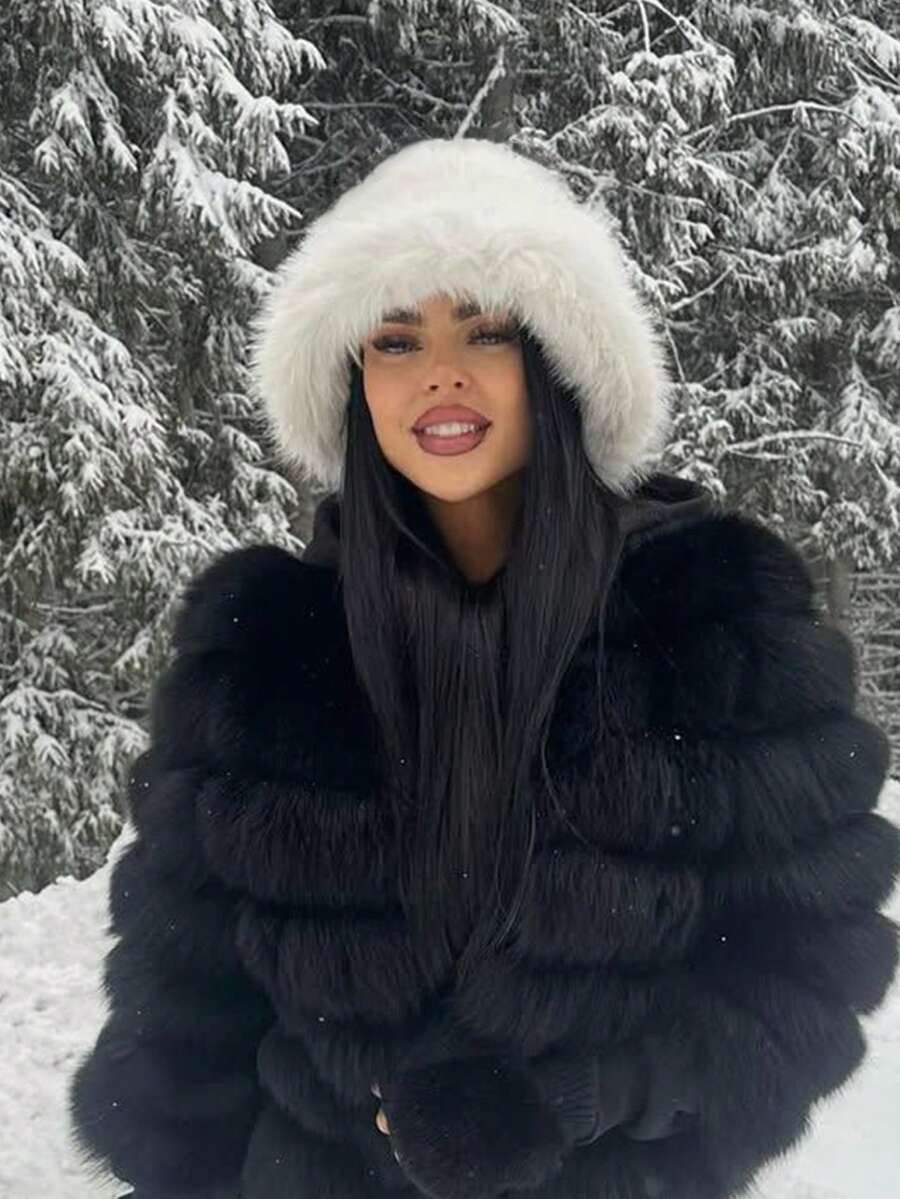 Women's Fluffy Wide Brim Faux Fur Bucket Hat, Warm And Cozy Bucket Hat For Winter, Fashionable And Comfortable, Suitable For Stylish Street Outfits