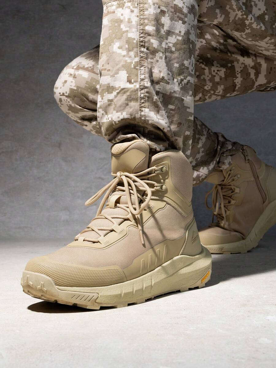 Men's Tactical Hiking Boot Lightweight Cushion Sole Boots for Work All Day Side Zipper Motorcycle Combat Military Boot Arch Support 8 Inches Terrascope