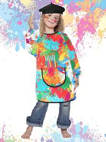 1 chiếc tạp dề vẽ tranh dài tay chống thấm nước và chống bám bẩn, unisex, có thể đảo mặt, dành cho trẻ em với họa tiết trừu tượng độc đáo, bảo vệ toàn bộ cánh tay khi vẽ tranh acrylic, đất sét, gốm sứ, trong lớp học mầm non, chống bắn màu, có thể mặc được. - Nhiều màu - Xem 2