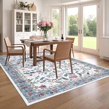 Hodeffior Floral Area Rugs Living Room, Modern Decor Washable Rugs, Foldable Farmhouse Carpet For Kitchen, Non-Slip Indoor Floor Mat For Entrance Hallway - Light Blue - View 2