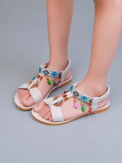 1双儿童时尚平底凉鞋，休闲女童沙滩凉鞋，度假凉鞋