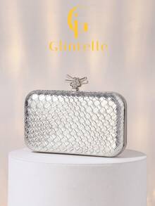Glintelle Women's Evening Bag, Premium Leather Woven Texture Party Evening Clutch, Silver Fashion Elegant Exquisite Snakeskin Pattern Handbag, With Metal Chain Crossbody Shoulder Bag, Suitable For Wedding, Party, Banquet, Ball, Ceremony, Holiday Gift, Dress Matching, Formal Occasion, Cosmetic Bag. - Silver - View 3
