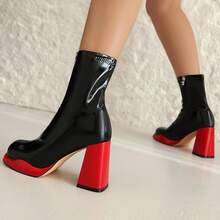 Platform Chunky Heel Ankle Boots Women Square Toe Mid Calf Boots With Side Zippers Party Cosplay Dance Gogo Boots - Đỏ - Xem 7