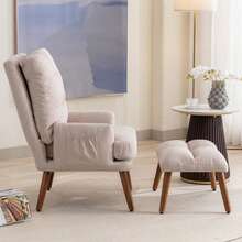 Lounge Chair With Footrest, 5-Position Adjustable Backrest, Tiltable, Chair With Side Storage Shelf - Beige - View 8