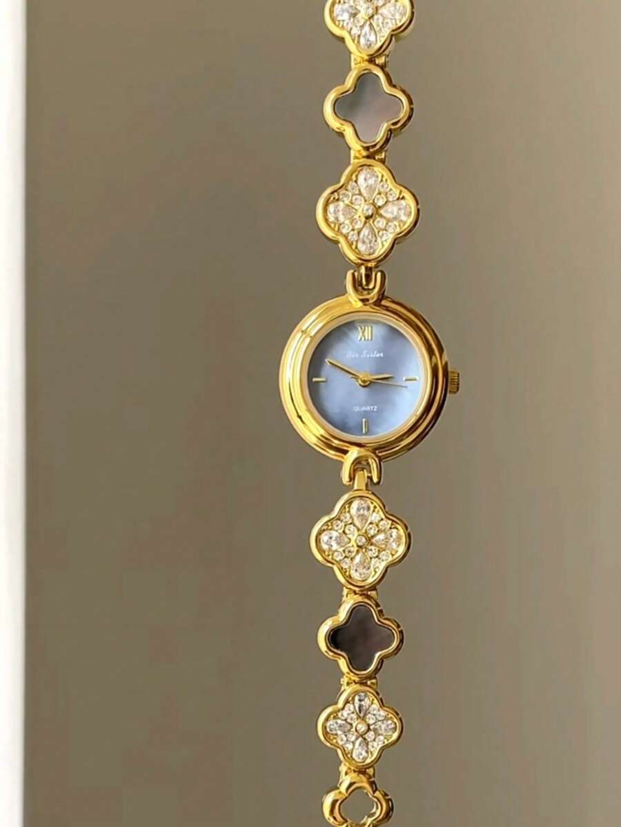 Women's Viral Vintage Style High-End Quartz Watch - Retro Multi-Style Metal Chain Leather Strap Ladies Watch (Multi-Color Options) - 鍊金藍 - 查看 1