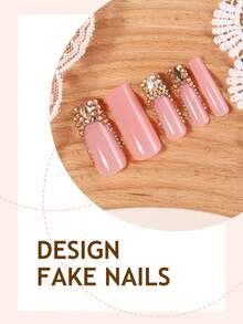 24pcs French Tip Acrylic Press On Nails Long Square Press On Nails Much 3D Golden Rhinestone XXL/XXXL Decoration Metal Accessories Design Luxurious Y2K Style Surface Glossy Full Cover Fake Nails For Women And Girls Daily Wear Nail Supplies - Multicolor - View 3