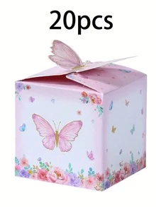 20 Stücke rosa Schmetterling-Stil Mini Geschenkboxen, Blumen, Krone, Schmetterling Muster, Baby Shower, Geburtstag, Hochzeitsfeier, Feiertage, Schulanfang, Bridal-Shower, Geschlechtsoffenbarung, Papier Geschenkverpackung - Schmetterling Dekor Geschenkboxen für besondere Anlässe - Verschiedenfarbig - Übersicht 15