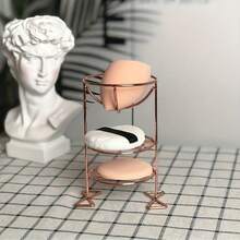 Two-Layer Three-Layer Cushion Puff Holder Beauty Sponge Storage Rack Sponge Puff Holder Makeup Tool Storage Rack, Hollow Design For Ventilation, Makes Makeup Sponges Easy To Dry After Cleaning, Suitable For Drying Various Cosmetics And Beauty Sponges - Double-layer Powder Puff Holder, Gold - View 4